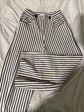 Zara Blue and White Striped Elastic Waist Pants